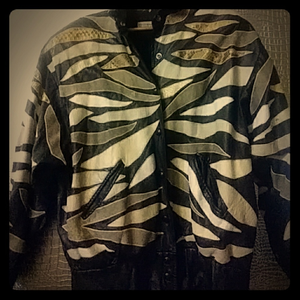 Leather jacket with snakeskin and crocodile